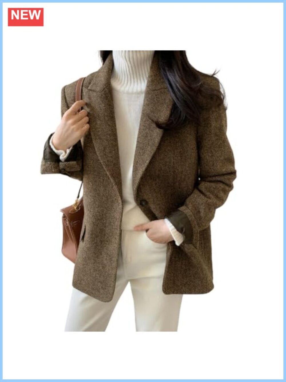 Wool Blend Womens Casual Business Blazer Jacket Single Breasted Dressy Work Coat